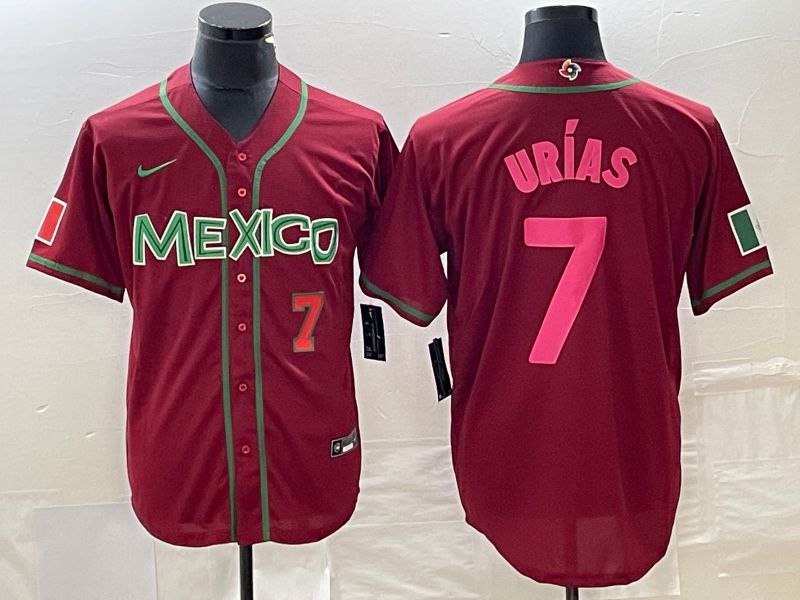 Men 2023 World Cub Mexico #7 Urias Red pink Nike MLB Jersey8